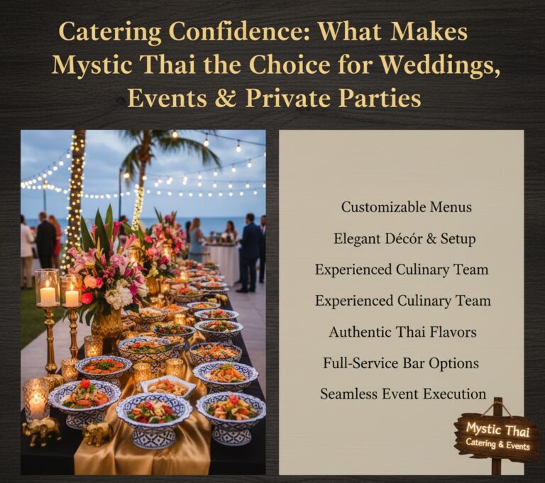 Bride and groom dining at a wedding catered by Mystic Thai Jamaica