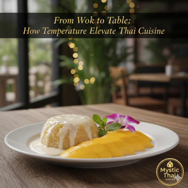 Mystic Thai dessert plate with chilled mango sticky rice and fresh garnish