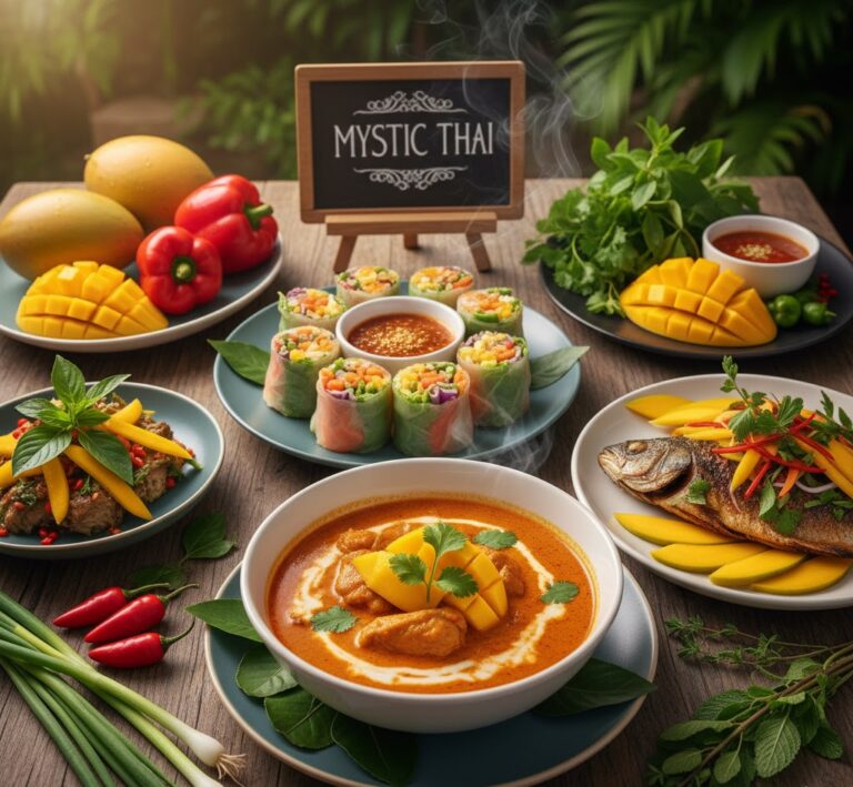 Mystic Thai dishes made with Jamaican mangoes, peppers, and herbs
