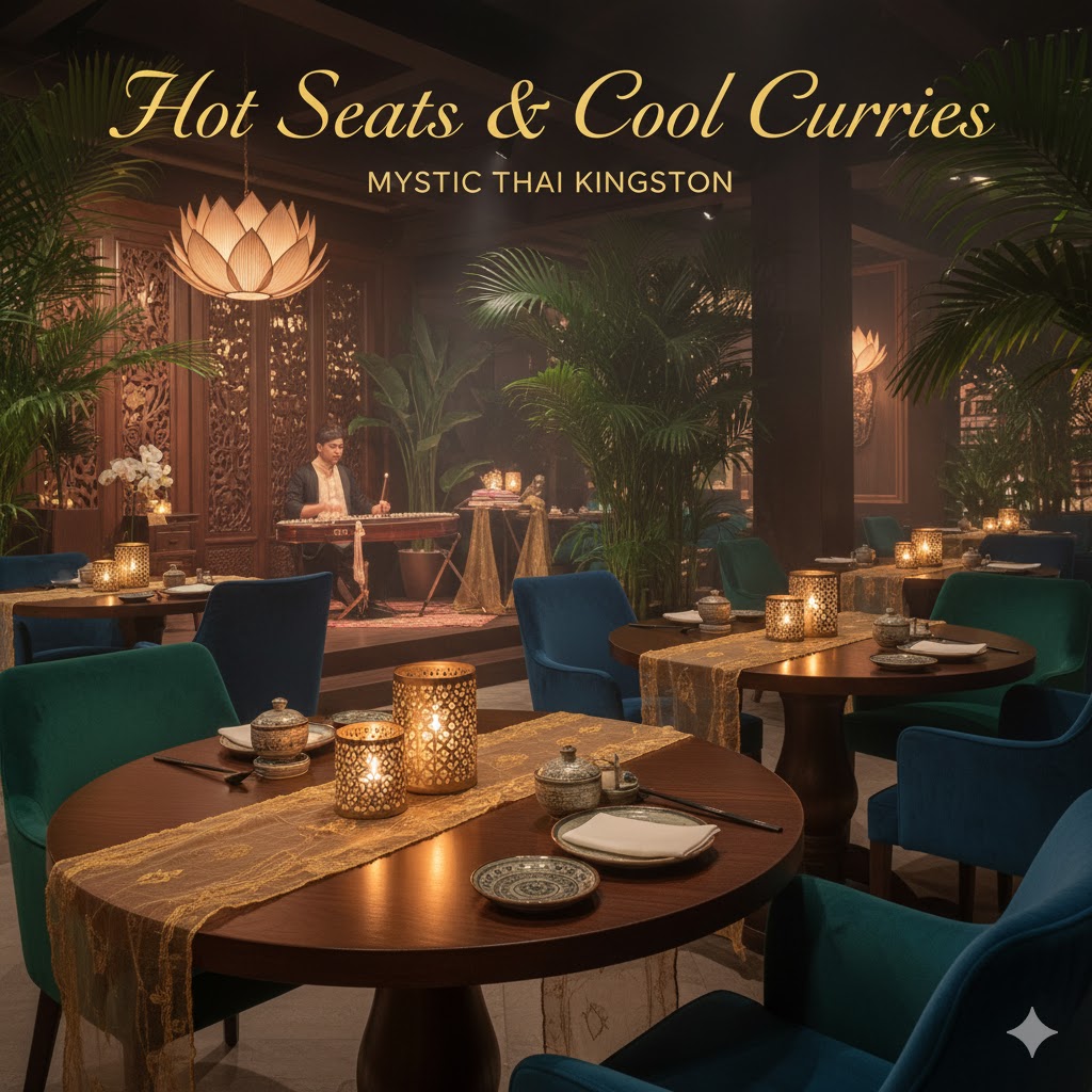 Private dining setup at Mystic Thai Kingston with candlelit tables and Thai décor