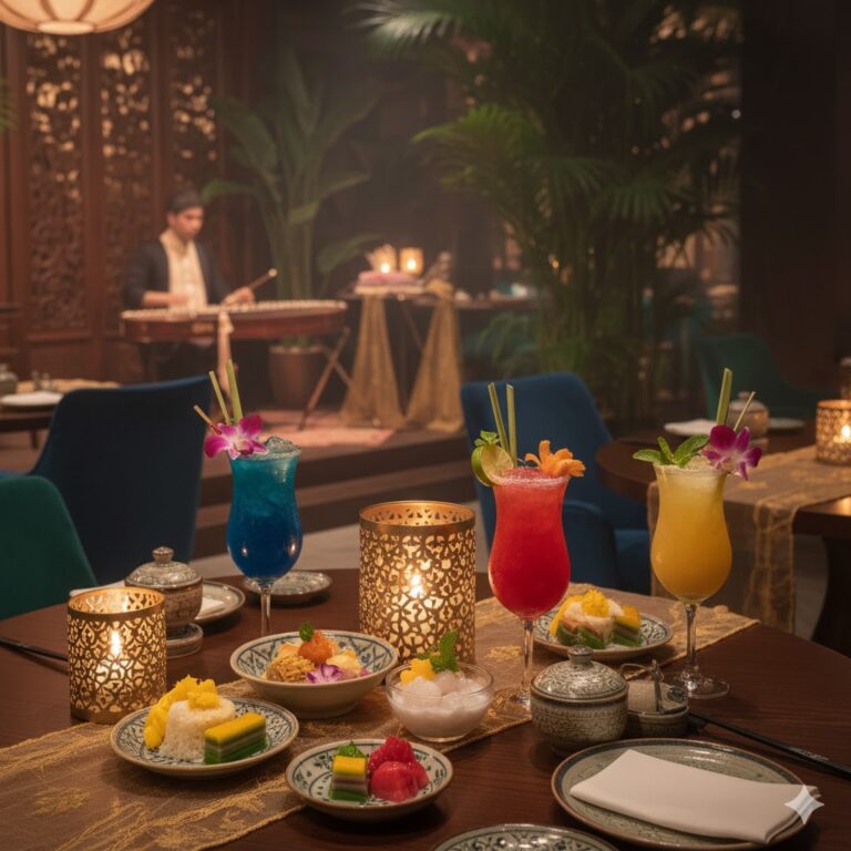 Private dining setup at Mystic Thai Kingston with candlelit tables and Thai décor