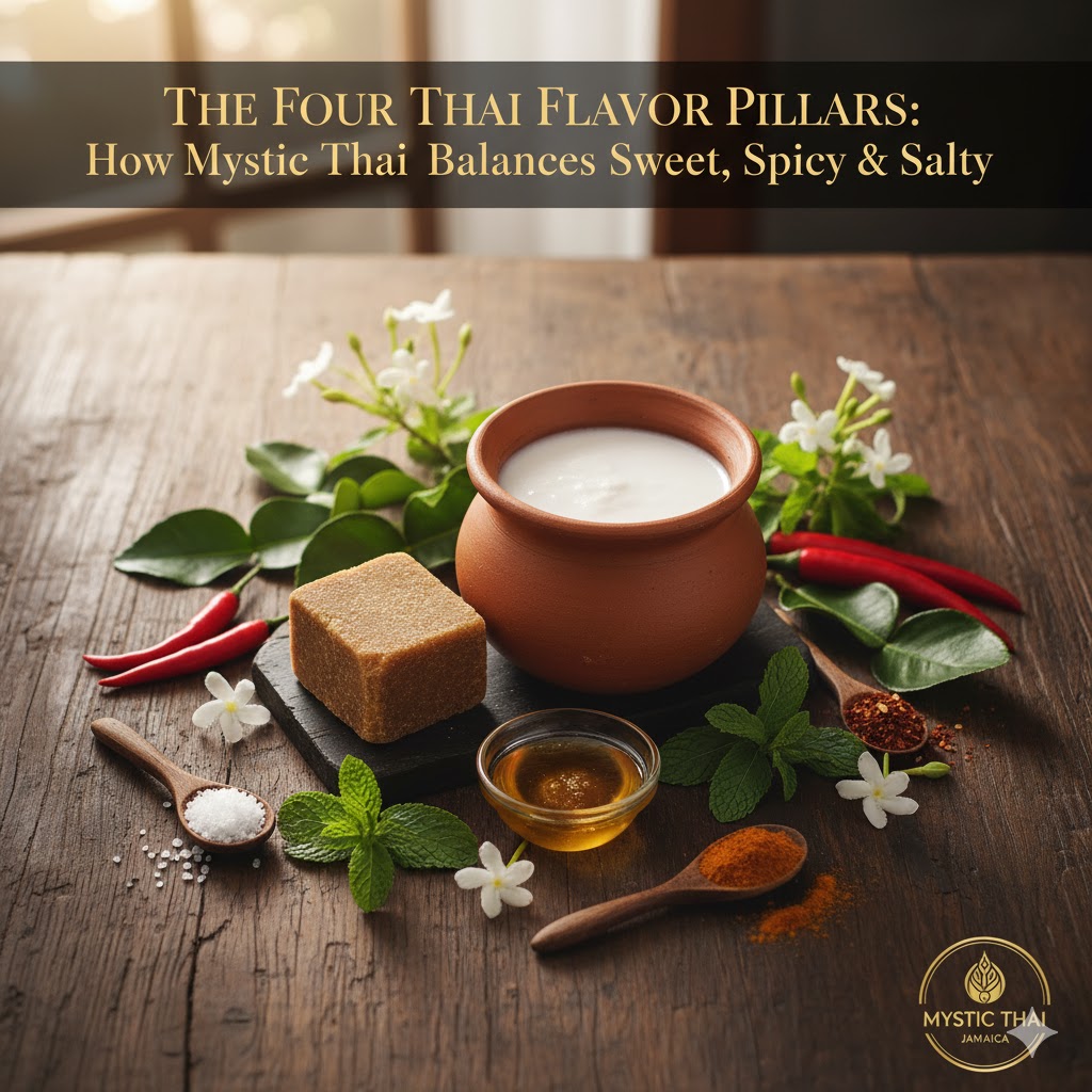 Palm sugar, coconut milk, and Thai ingredients arranged for creating balanced sweet flavors