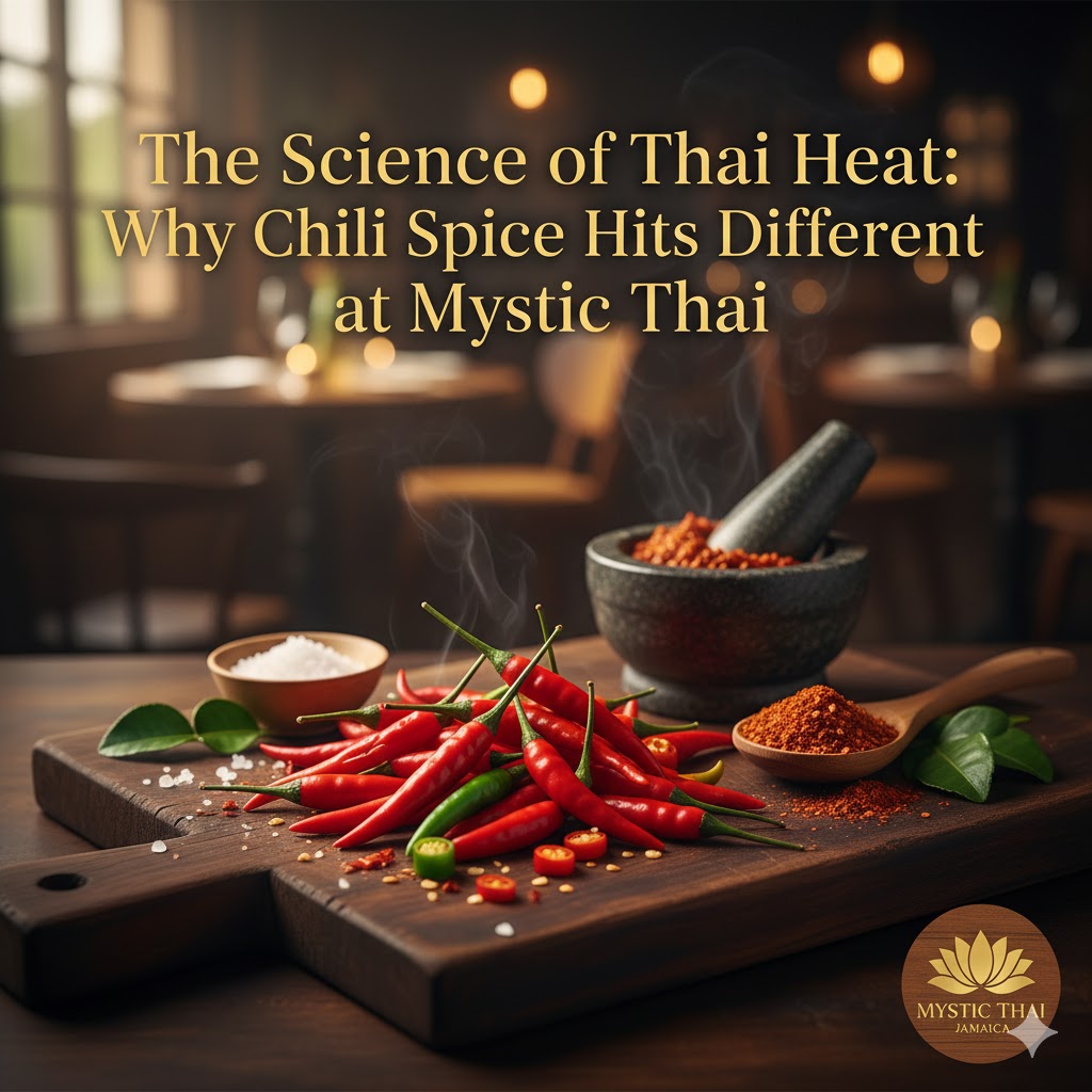 Fresh Thai bird’s-eye chilies on a wooden board