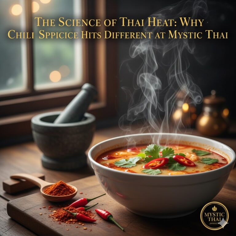 Thai chili-infused stir-fry served hot at Mystic Thai Jamaica