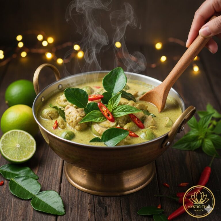 Thai curry infused with kaffir lime leaves and fresh herbs.