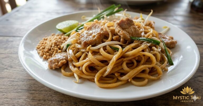 Thai noodles showing chewy texture and glossy finish
