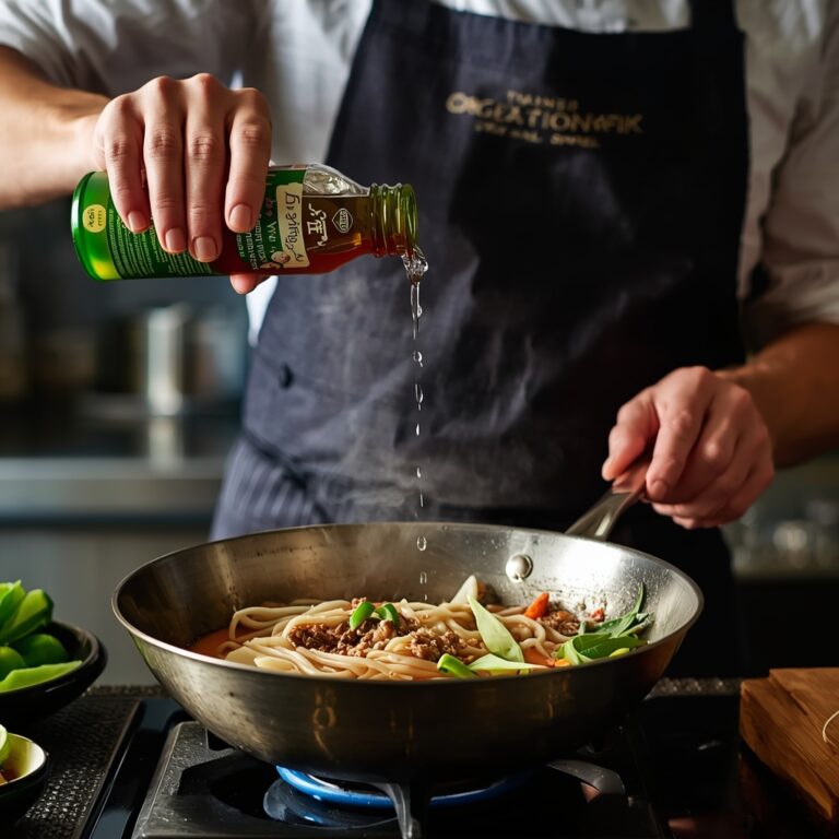 Thai chef adding lime juice at the final stage of cooking