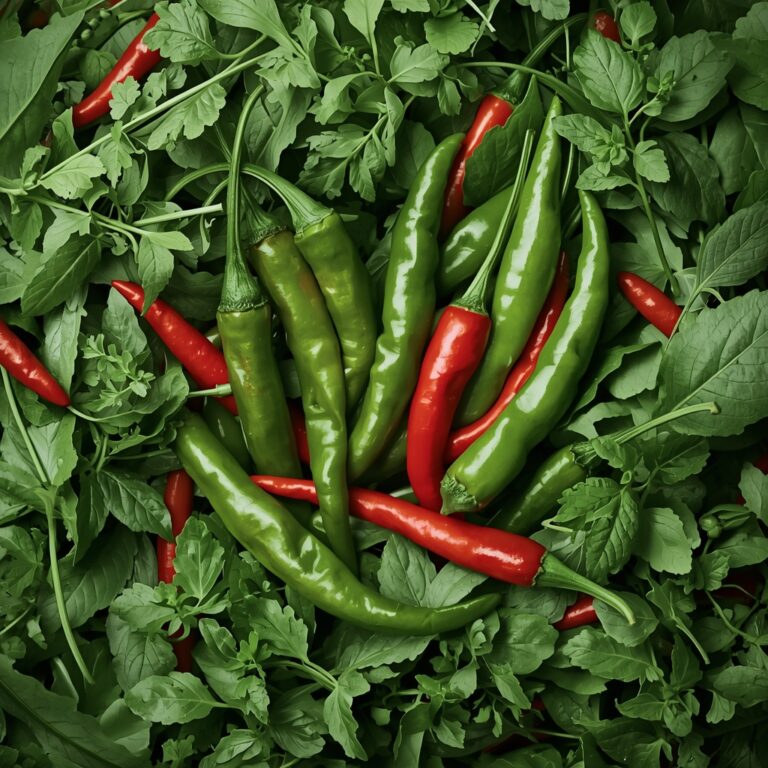 Thai bird’s eye chilies mixed into fresh herbs