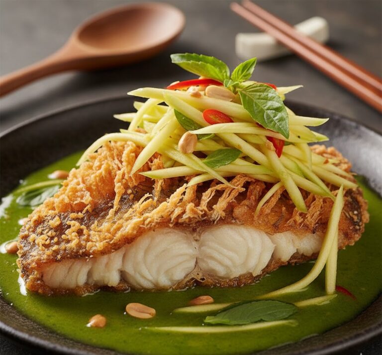Thai dish showing contrast between crispy, tender, and silky textures