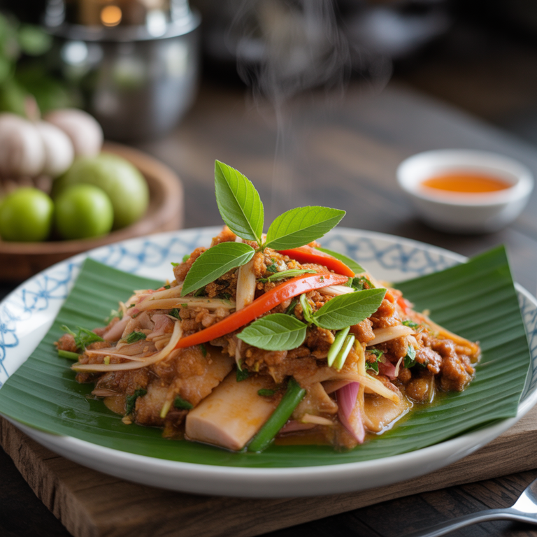 Thai dish releasing fresh aromatic steam at Mystic Thai Jamaica