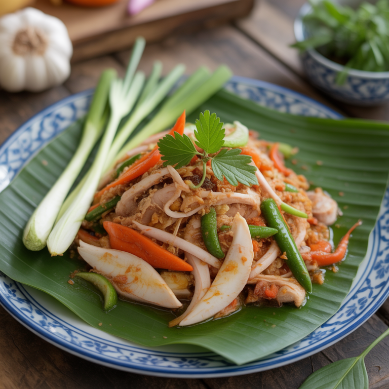 Balanced Thai dish finished with herbs and simple plating